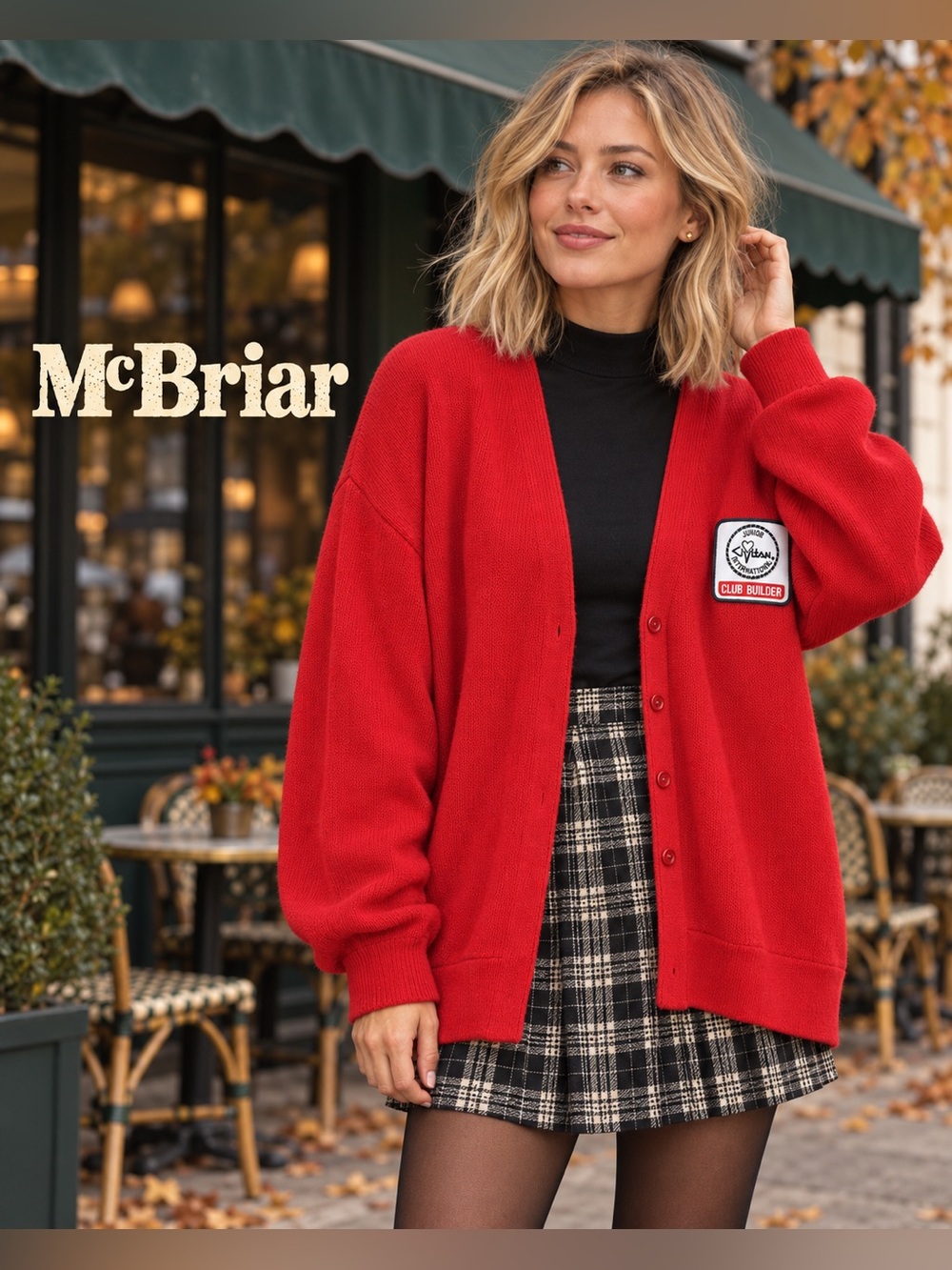 McBriar Vintage Red Patch Cardigan Sweater Y2K